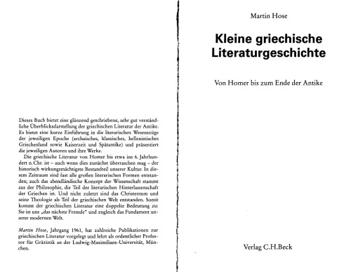 Kleine griechische Literaturgeschichte: Von Homer bis zum Ende der Antike