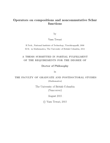 Operators on compositions and noncommutative Schur functions [PhD thesis]