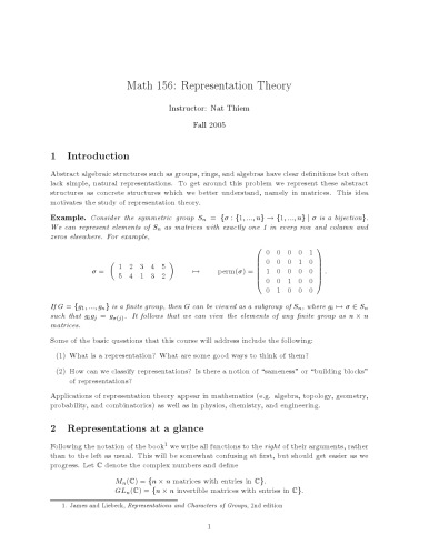 Math 156: Representation Theory [Lecture notes]