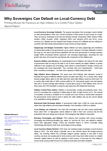Why Sovereigns Can Default on Local-Currency Debt: Printing Money No Panacea as High Inflation Is a Costly Policy Option