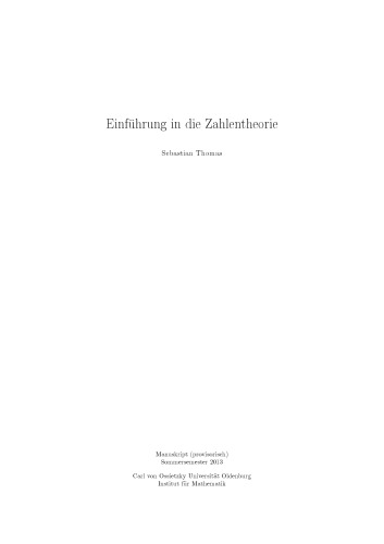 Einführung in die Zahlentheorie (provisional)