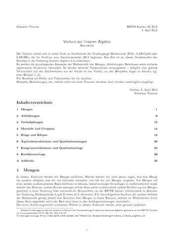 Vorkurs zur linearen Algebra