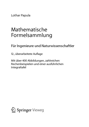 Mathematische Formelsammlung für Ingenieure und Naturwissenschaftler