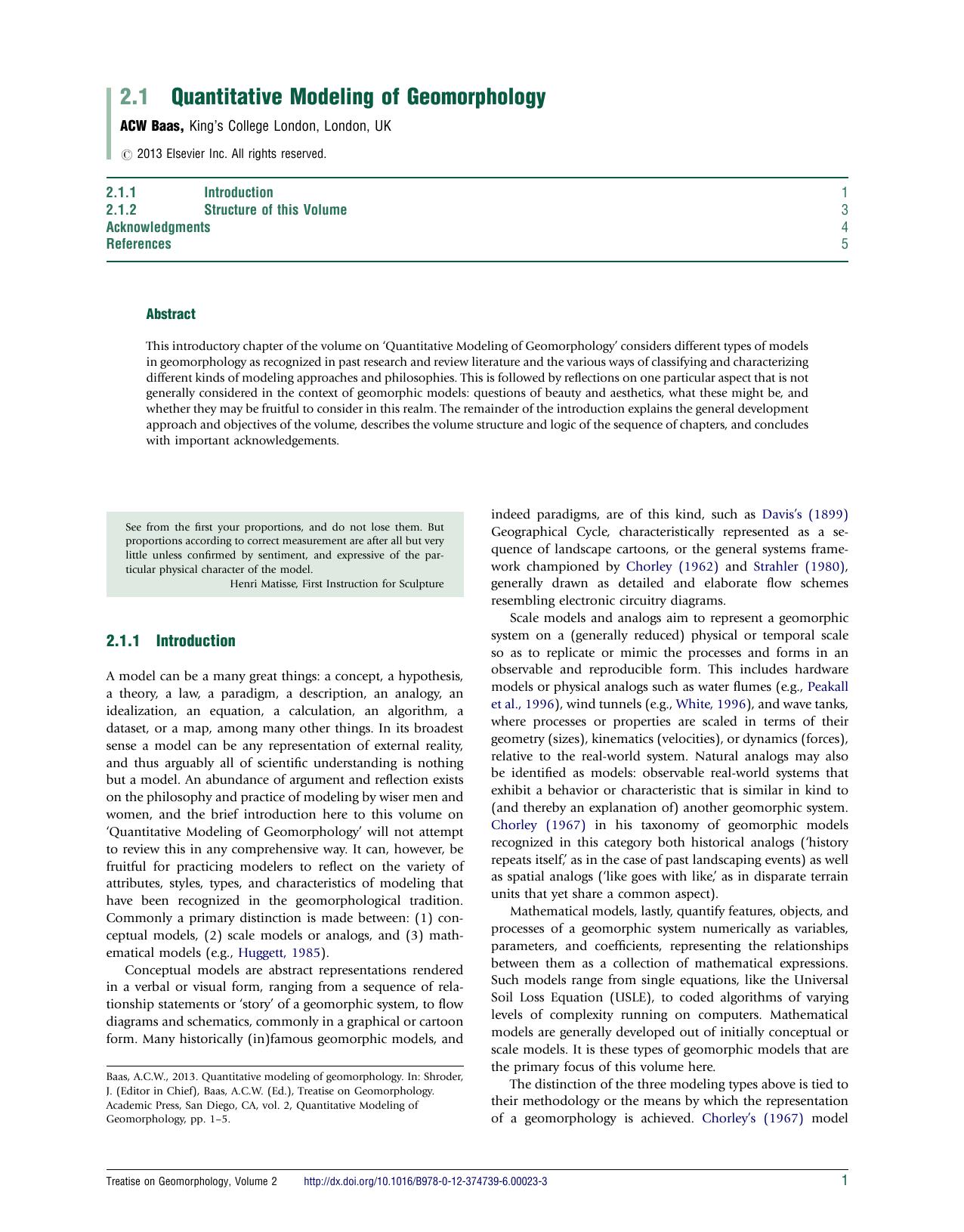 Treatise on Geomorphology: Quantitative Modeling of Geomorphology