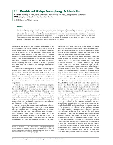 Treatise on Geomorphology: Mountain and Hillslope Geomorphology
