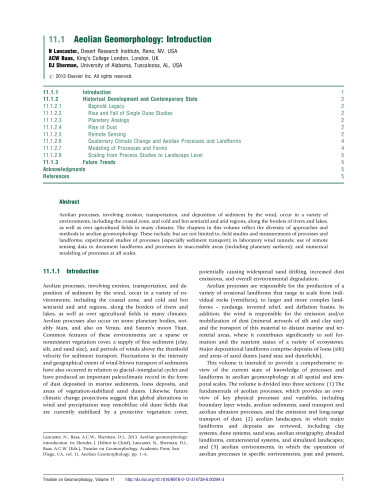 Treatise on Geomorphology: Aeolian Geomorphology