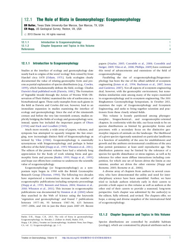 Treatise on Geomorphology: Ecogeomorphology