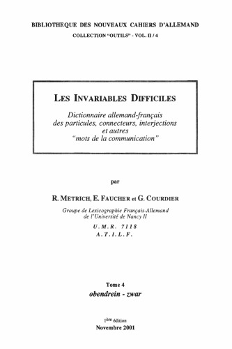 Les invariables difficiles - Dictionnaire Allemand-Français des particles, connecteurs, interjections, etc. Cahier 4-obendrein-zwar