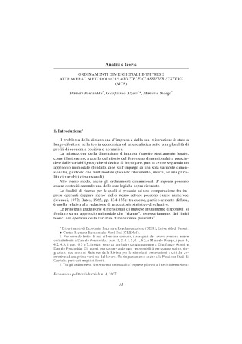 Ordinamenti dimensionali d’imprese attraverso metodologie multiple classifier systems (MCS)