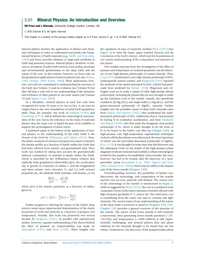 Treatise on Geophysics: Mineral Physics