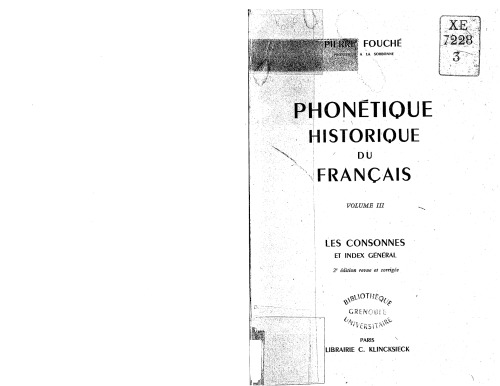 Phonétique historique du français - Les consonnes et index général