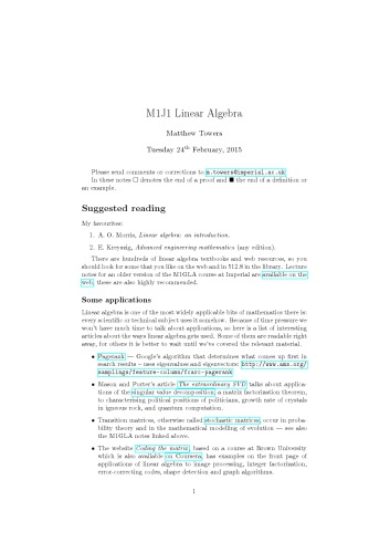 M1J1 Linear Algebra [Lecture notes]