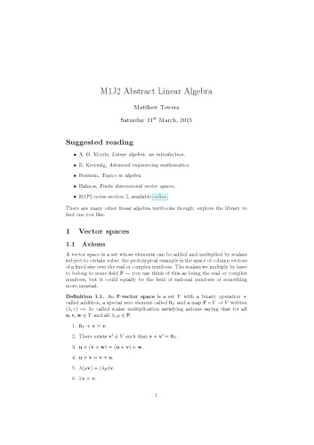 M1J2 Abstract Linear Algebra [Lecture notes]
