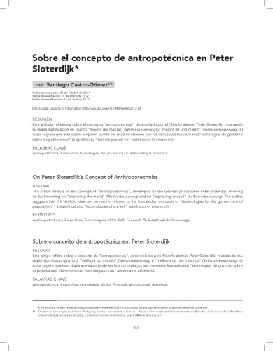 Sobre el concepto de antropotécnica en Peter Sloterdijk (artículo)