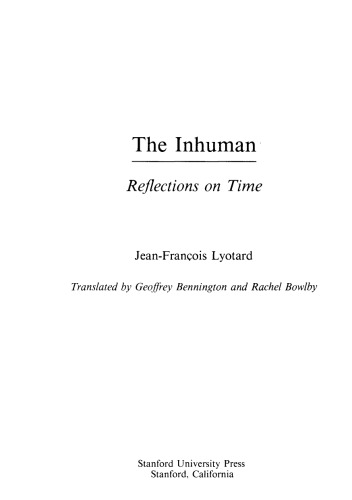 The Inhuman: Reflections on Time
