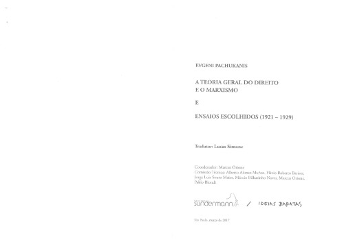 A teoria geral do direito e o marxismo e Ensaios escolhidos (1921-1929)