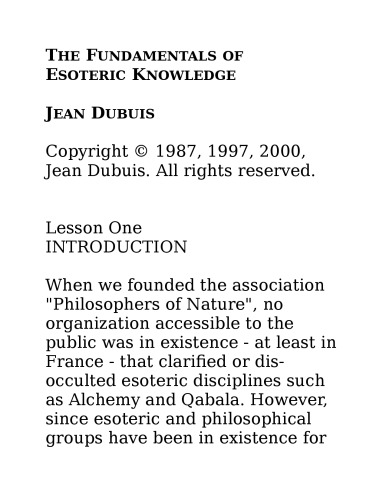 The Fundamentals of Esoteric Knowledge