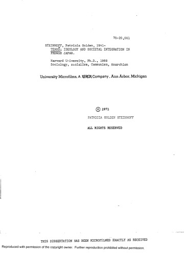 Tenkō: Ideology and Societal Integration in Prewar Japan