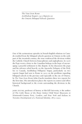 The View from Rome: Archbishop Stagni’s 1915 Reports on the Ontario Bilingual Schools Question