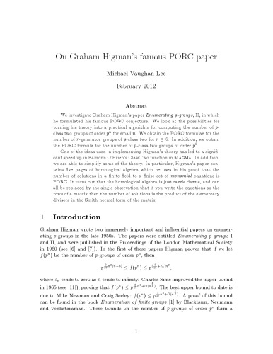 On Graham Higman’s famous PORC paper [expository notes]