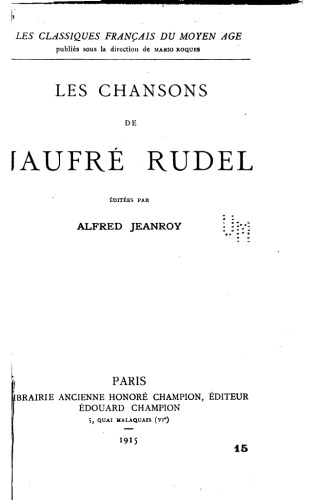 Les chansons de Jaufré Rudel