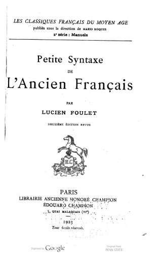 Petite syntaxe de l’ancien français