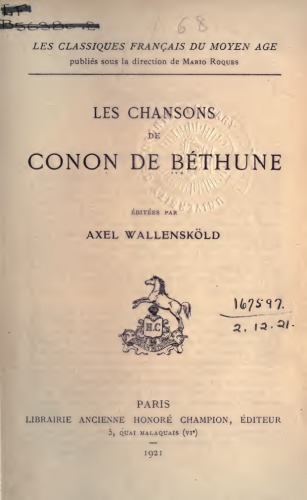 Les chansons de Conon de Béthune