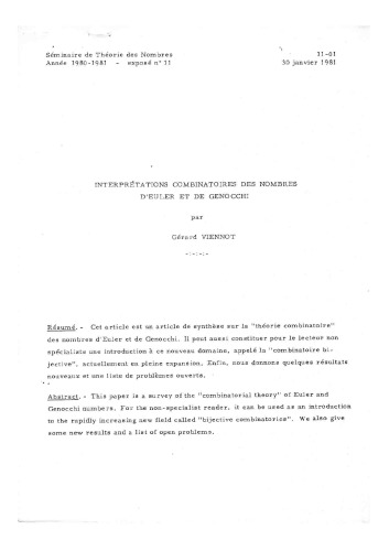 Interprétations combinatoires des nombres d’Euler et de Genocchi