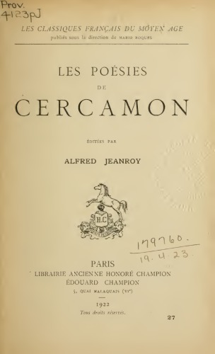 Les poésies de Cercamon