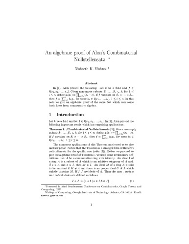 An algebraic proof of Alon’s Combinatorial Nullstellensatz
