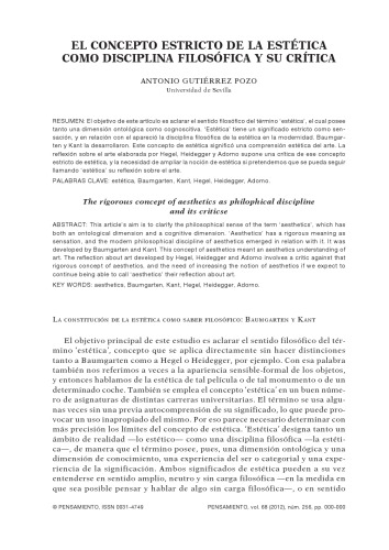 Concepto estricto de estética como disciplina filosófica y su crítica