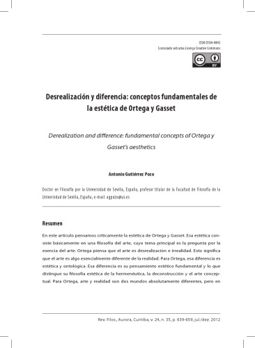 Desrealización y diferencia: conceptos fundamentales de la estética de Ortega y Gasset