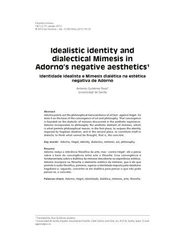Idealistic Identity and Dialectical Mimesis in Adorno’s Negative Aesthetics
