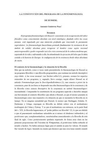 [Article] La constitución del programa de la fenomenología de Husserl