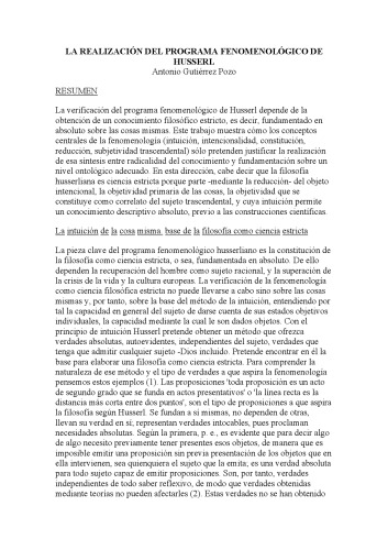 La realización del programa fenomenológico de Husserl