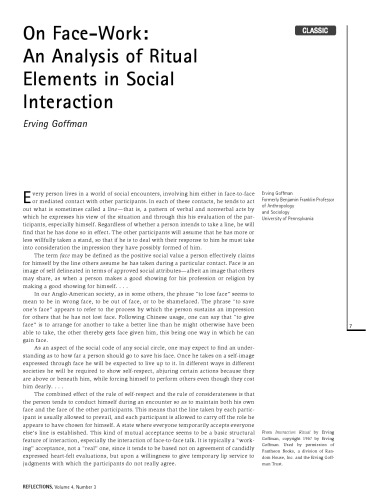 On Face-Work: An Analysis of Ritual Elements in Social Interaction