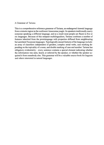 A grammar of Tariana, from northwest Amazonia