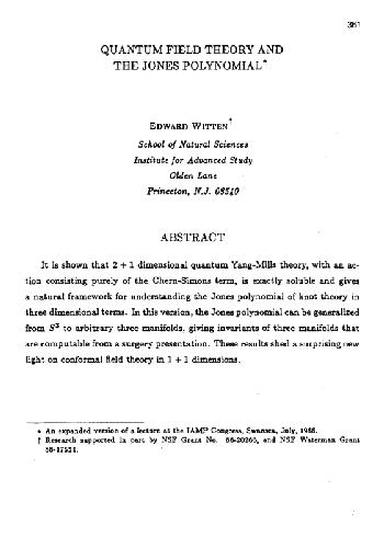 Quantum field theory and the Jones polynomial