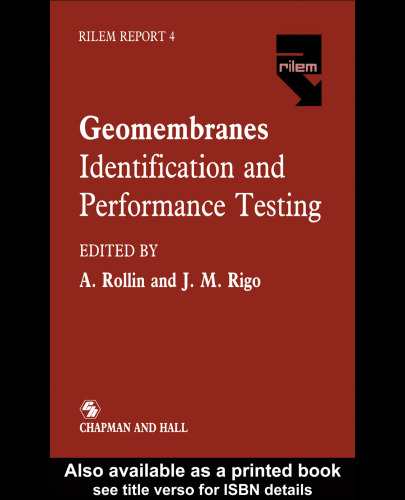 Geomembranes: identification and performance testing: report of Technical Committee 103-MGH, Mechanical and Hydraulic Testing of Geomembranes, RILEM, (the International Union of Testing and Research Laboratories for Materials and Structures)