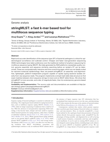 stringMLST: a fast k-mer based tool for multilocus sequence typing [article]
