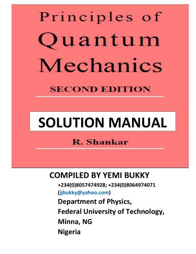 Principles Of Quantum Mechanics. Solutions Manual