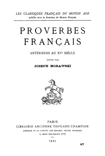 Proverbes français antérieurs au XVe siècle