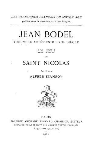 Jean Bodel, trouvère artésien du XIIIe siècle, Le jeu de saint Nicolas