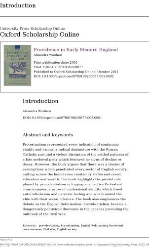 Providence in Early Modern England