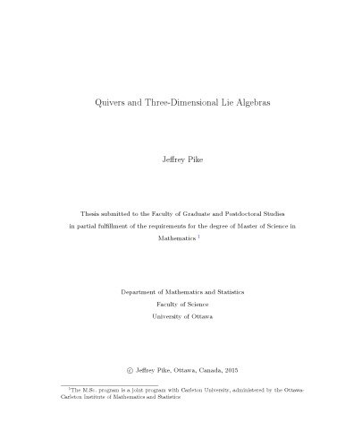 Quivers and Three-Dimensional Lie Algebras [PhD thesis]