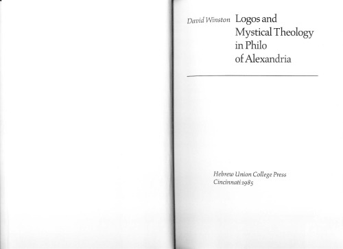 Logos and Mystical Theology in Philo of Alexandria