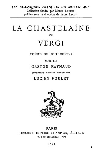 La chastelaine de Vergi, poème du XIIIe siècle