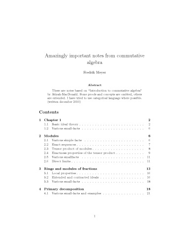 Amazingly important notes from commutative algebra [Lecture notes]