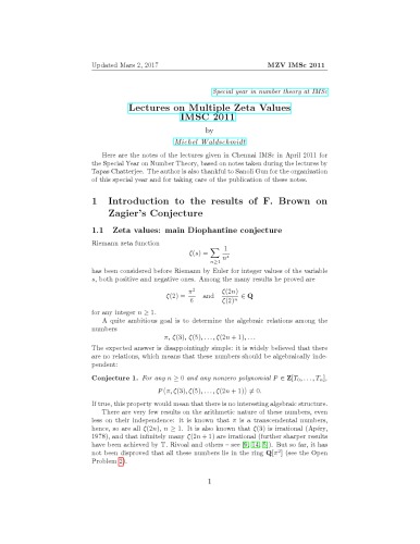 Multiple Zeta Values [Lecture notes]