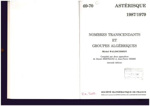 Nombres transcendants et groupes algébriques